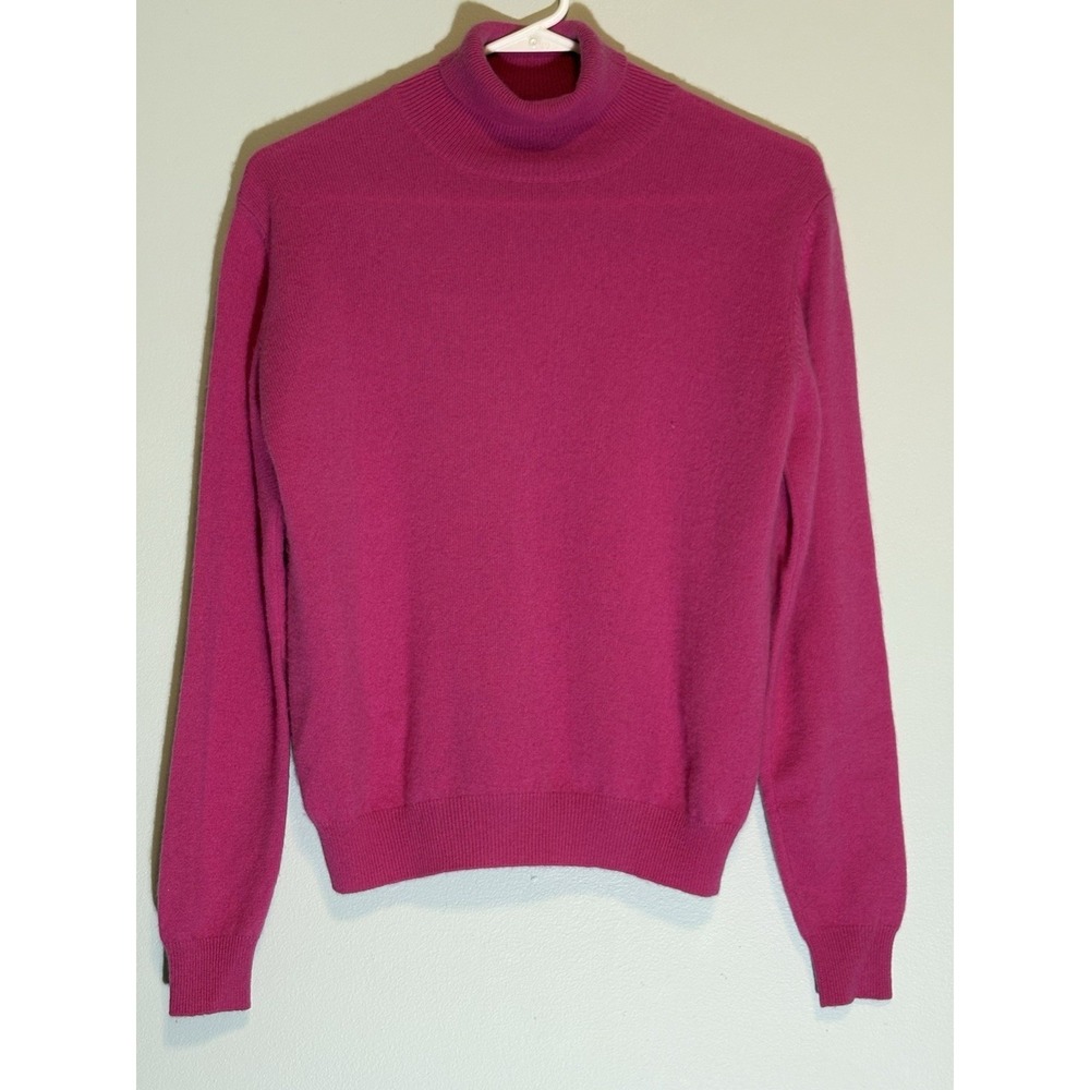 100% CASHMERE VTG FUCHSIA MOCK NECK PULLOVER‎ SWEATER WOMENS SMALL QUIET LUXURY